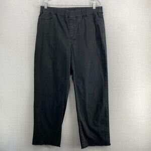 EILEEN FISHER Jeans L Stretch Organic Cotton Cropped Denim Frayed Hem Black USA